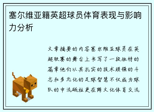 塞尔维亚籍英超球员体育表现与影响力分析