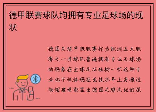 德甲联赛球队均拥有专业足球场的现状