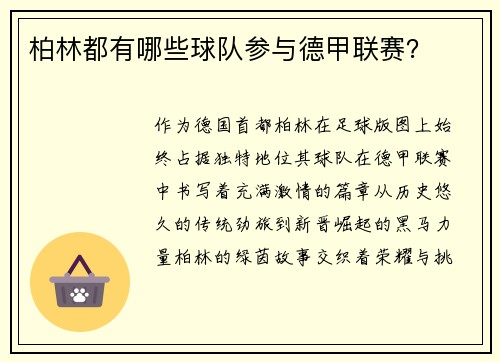 柏林都有哪些球队参与德甲联赛？